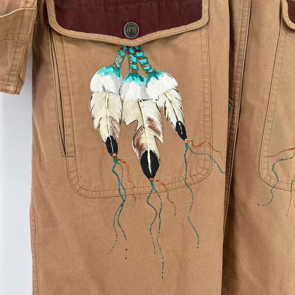 Vtg Liz Claiborne Sport Painted Southwestern Woman Feather Duster Coat Sz MP - Picture 6 of 16